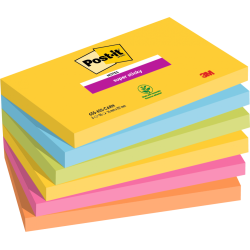 Post-it Pack of 6 Super Sticky Notes 76x127mm 90 Sheet Carnival Colours