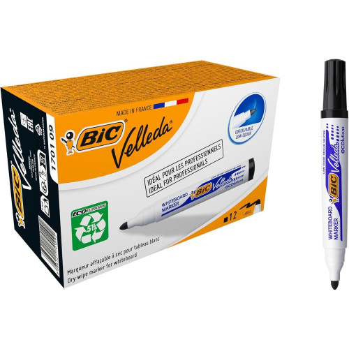 Bic Pack of 12 Ecolutions Velleda1701 Whiteboard Marker Bullet Tip Blk
