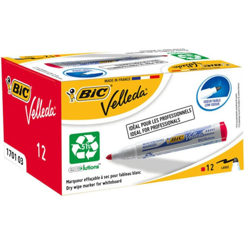 Bic Pack of 12 Ecolutions Velleda1701 Whiteboard Marker Bullet Tip Red