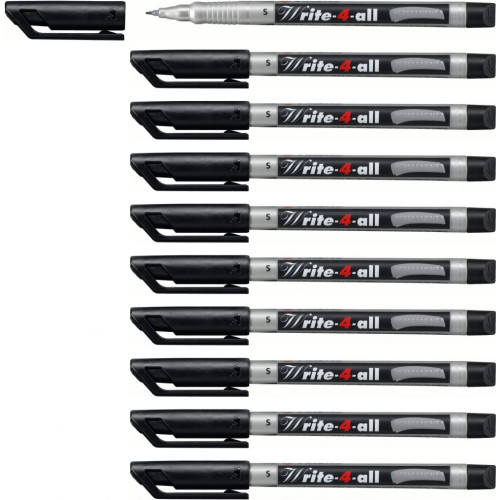 STABILO Write-4-all Permanent Marker Pen Superfine Pack of 10 Black