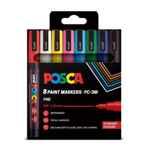 POSCA 8 Pack Paint Markers 3M Fine Standard Colours