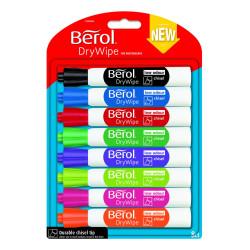 Berol Dry Wipe Whiteboard Marker Pens Assorted colours Chisel Tip Pack of 8