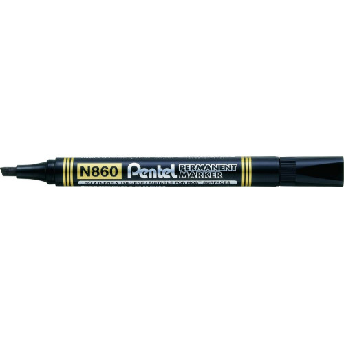 Pentel N860 12 Pack Black Permanent Marker Chisel Tip 2.5-7mm Line