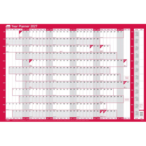 Sasco 2027 Unmounted Original Year Wall Planner 915 x 610mm