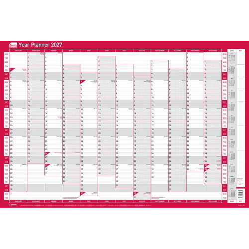 Sasco 2027 Vertical Unmounted Original Year Wall Planner 915 x 610mm