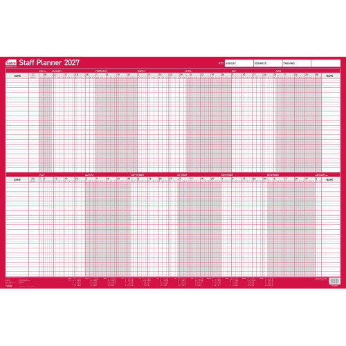 Sasco 2027 Mounted Staff Year Wall Planner 915 x 610mm