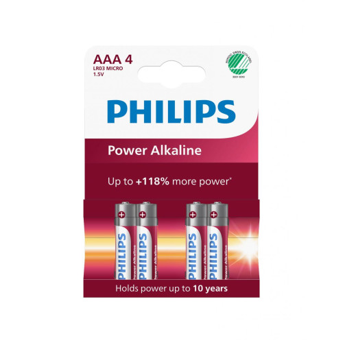 Philips Power Alkaline AAA Batteries Pack of 4