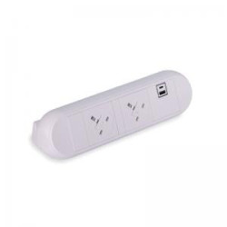 On Desk Power Module 2xUK Socket 1xUSB AC PDQC Charger 2m Lead White