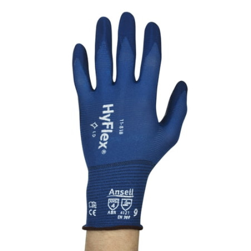 Ansell Size 10 HyFlex 18 Gauge Ultra Light Weight Multi-Purpose Dark Blue FORTIX Nitrile Foam Dipped Palm Coated Work Gloves With Blue Nylon And Spandex Liner And Knit Wrist