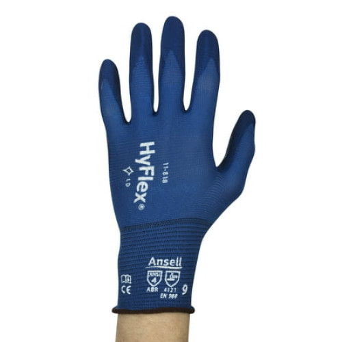 Ansell Size 8 HyFlex 18 Gauge Ultra Light Weight Multi-Purpose Dark Blue FORTIX Nitrile Foam Dipped Palm Coated Work Gloves With Blue Nylon And Spandex Liner And Knit Wrist