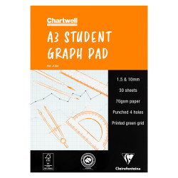Chartwell A3 Orange Student Graph Pad 50 Sheets (1, 5 & 10mm) J13b