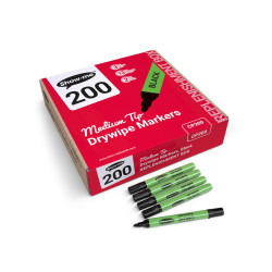 EPTCP200 Show-Me Medium Tip Slim Barrel Dry Erase Markers, Black - 200 Count