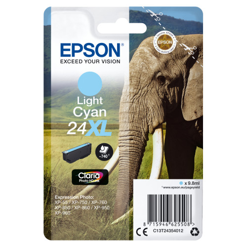 Epson Elephant Singlepack Light Cyan 24XL Claria Photo HD Ink