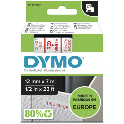 DYMO Authentic D1 Labels | Red Print on White Tape | 12 mm x 7 m | Self-Adhesive Labels for LabelManager Label Makers | Made in Europe