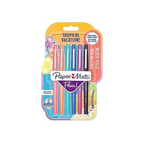 Paper Mate Flair Felt Tip Pens, Medium Point (0.7mm), Tropical Colours, 6 Count (B07B5CB364)