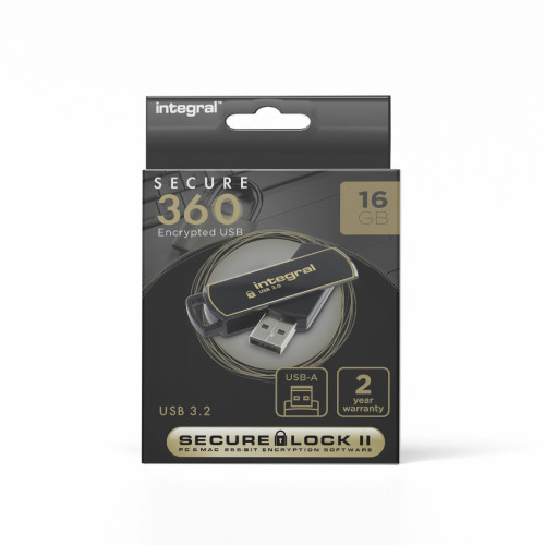 Integral 16GB USB3.0 DRIVE SECURE360 BLACK SECURELOCK2 AES 256BIT SOFTWARE ENCRYPTION