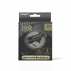 Integral 32GB USB3.0 DRIVE SECURE360 BLACK SECURELOCK2 AES 256BIT SOFTWARE ENCRYPTION