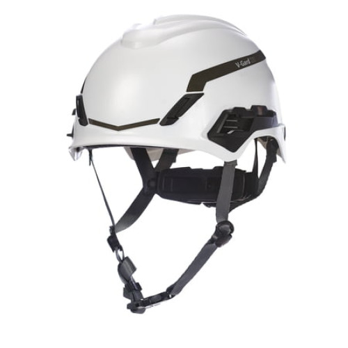 MSA 10194791 H1 V-Gard Helmet With Fas-Trac III Ratchet Suspension | Polyethylene Shell  Superior Impact Protection  Self Adjusting Crown Straps - Standard Size in White