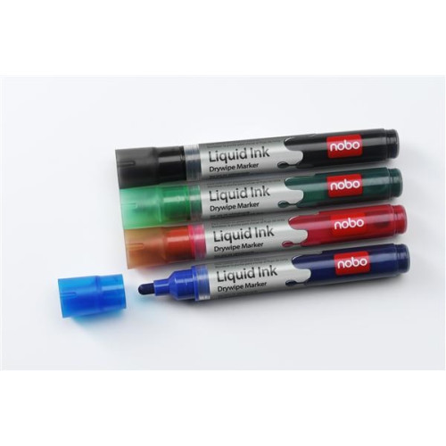 Nobo Liquid Ink Whiteboard Pens Bullet Tip 6 Pack