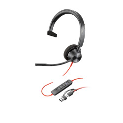 HP Poly Blackwire 3310 Monaural Microsoft Teams Certified USB-C Headset +USB-C/A Adapter