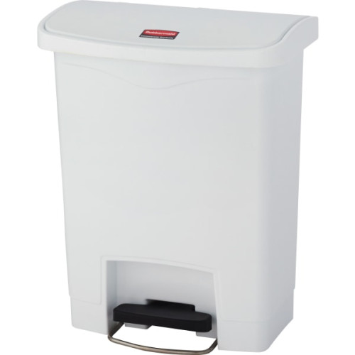 Rubbermaid Commercial 1883555 Slim Jim Resin Step-On Container  Front Step Style  8 Gal  White