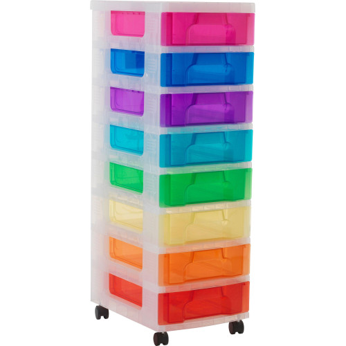 Really Useful Box Storage Tower Clear with 8 x 7 L Drawers Rainbow Coloured 420 x 300 x 925 mm