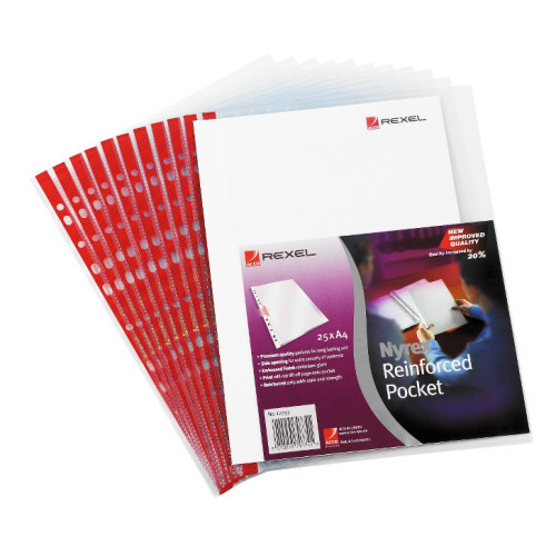 Rexel Nyrex™ Reinforced Side Opening A4 Pocket Clear (25)