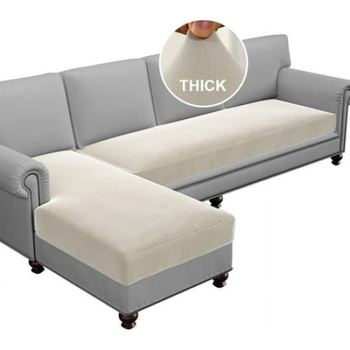 Bybiment .VERSAILTEX Fleece Shaped Couch Cover 2 Piece Stretch Couch Covers for Sectional Sofa Thick Soft Sofa Cover for Dogs Feature Comfortable and