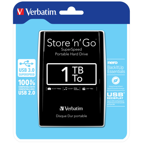Verbatim Store 'n' Go USB 3.0 Portable Hard Drive 1TB Black