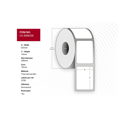 Label 102 x 76mm, Core 76mm,