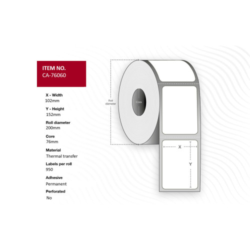 Label 102 x 152mm, Core 76mm,