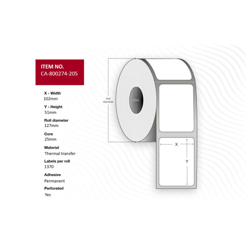Label 102 x 51mm, Core 25mm,