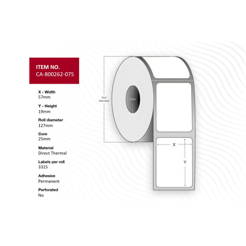 Label 57 x 19mm, Core 25mm,