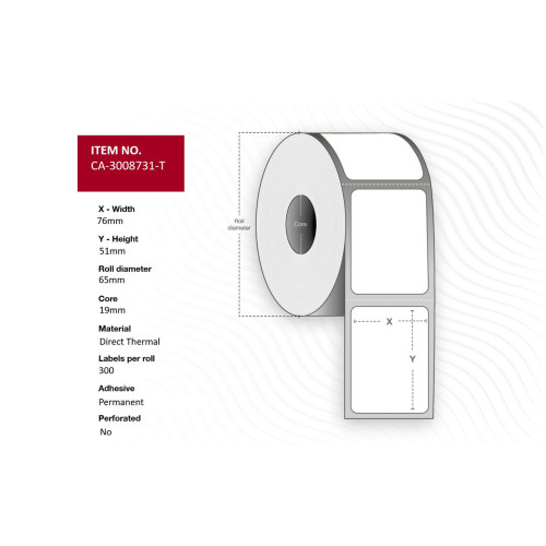 Label 76x51mm, Core 19mm,