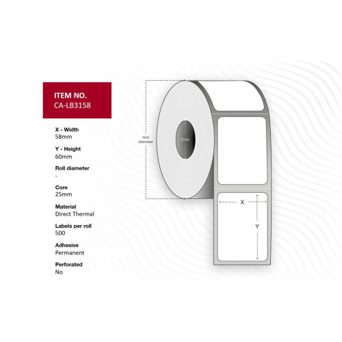 Label 58 x 60mm, core 25mm,