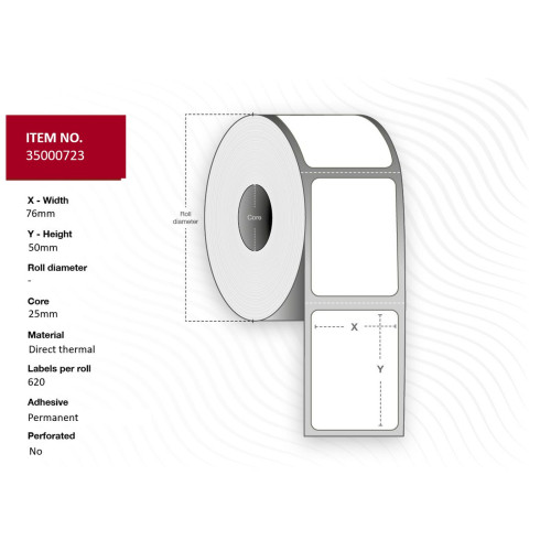 Label 76x50 - Core 25. White.
