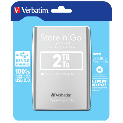 Verbatim Store 'n' Go USB 3.0 Portable Hard Drive 2TB Silver