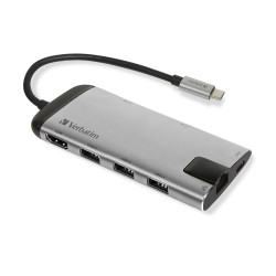 Verbatim 49142 laptop dock/port replicator USB 3.2 Gen 1 (3.1 Gen 1) Type-C Black, Silver