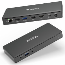 Plugable Technologies USB C Docking Station Dual Monitor 2 HDMI Ports, Power Delivery Dock, Dual 4K Monitor for Windows, ChromeOS, 1x USB-C, 3x USB, Ethernet, and Audio - Driverless (UD-MSTH2)