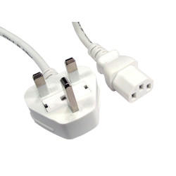 Cables Direct 1.8m 5Amp UK Plug to IEC C13 M-F White Power Cable
