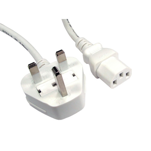Cables Direct 1.8m 5Amp UK Plug to IEC C13 M-F White Power Cable