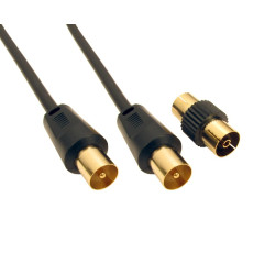 Cable Mountain - Cable coaxial para Antena de televisión (1,8 m, Conector Macho a Macho), Color Negro