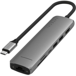Satechi - 7-in-1 USB-C Slim Multiport Adapter w/ Ethernet, 4K HDMI, 60W USB-C, 2 USB-A, SD/Micro Readers for Mac & Windows - Space Gray
