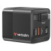 Verbatim GaN Charger 65W 2 Port retractable cable display US plugs with EU and UK adaptors