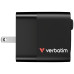 Verbatim GaN Charger 65W 2 Port retractable cable display US plugs with EU and UK adaptors