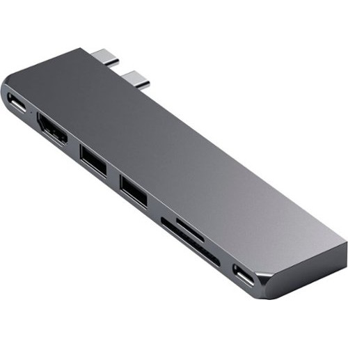Satechi - PRO Hub Slim USB-C Hub 7-in-1 w/ USB 4 Port, 4K HDMI, USB3.2 Gen 2, SD/TF Card Reader, and 100W USB C PD for Mac - Space Gray