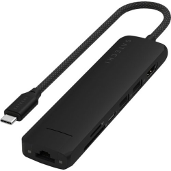 Satechi - 7-in-1 USB-C Slim Multiport Adapter w/ Ethernet, 4K HDMI, 60W USB-C, 2 USB-A, SD/Micro Readers for Mac & Windows - Black