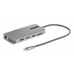 StarTech.com USB-C Triple-Monitor Multiport Adapter, Dual 4K 60Hz + 4K 30Hz HDMI & DisplayPort, 4-Port USB Hub, 100W PD Pass-Through, GbE, SD/MicroSD Card Readers