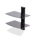 StarTech.com Dual Floating Wall-Mounted AV Shelves, Adjustable Height Shelf For Under TV, Organize A/V Equipment On Black Tempered Glass Shelves