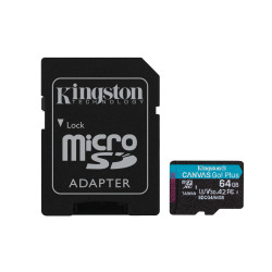 Kingston Technology 64GB microSDXC Canvas Go Plus Gen4 200MB/s A2 U3 V30 Card + Adapter
